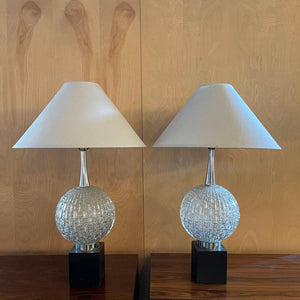 Hollywood Regency Cut Glass Globe Table Lamps