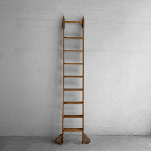 Industrial Rolling Oak Library Ladder by Putnam