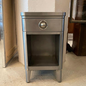 Norman Bel Geddes Brushed Steel Nightstand End Table