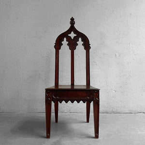 Antique Gothic Carved Mahogany Church Chair