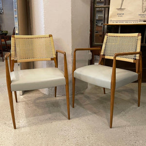 Pair Of Italian Mid Century Modern Rattan Leather Armchairs