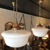 Art Deco Milk Glass and Copper Library Pendant Lights