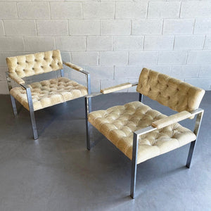 Pair of Chrome And Velvet Lounge Chairs By Erwin-Lambeth