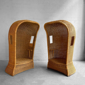 Pair Of Woven Wicker Porter's Chairs