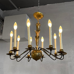 Hollywood Regency Multi Stem Brass Chandelier