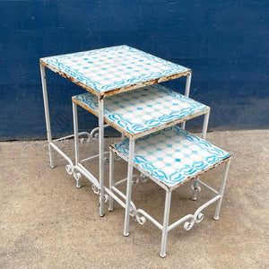 Wrought Iron And Tile Garden Nesting Tables