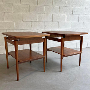 Pair Of Jens Risom Floating Walnut End Tables