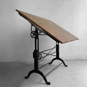 Early 20th Century Cast Iron Maple Drafting Table By Frederick Post Co.