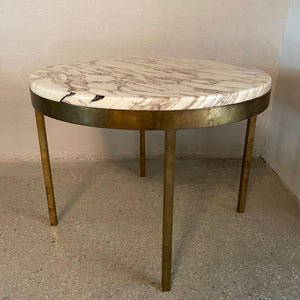 Mid Century Modern Round Marble And Bronze Side Table