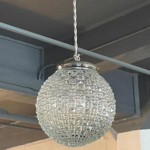 Midcentury Cut Glass Globe Pendant Light